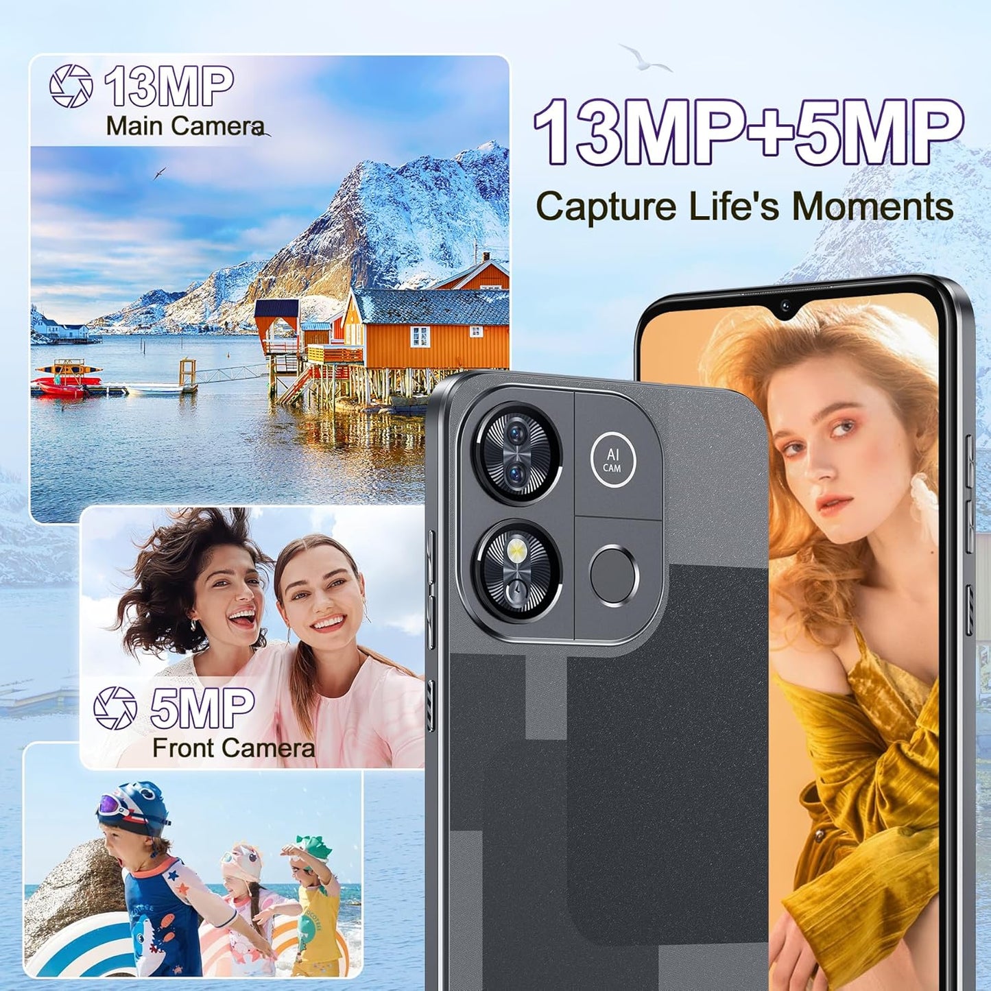 OUKITEL C57 PRO Unlocked Cell Phone Android 14 Phone Unlocked 16GB+128GB/TF 1TB Expandable 4G Dual Sim Smartphone 6.52'' HD+ Large Screen 4300mAh Face Unlock Telephone