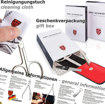 3 Swords Germany - brand quality 10 piece manicure pedicure grooming kit set for professional finger & toe nail care scissors clipper fashion leather case in gift box, Made by 3 Swords (003164)