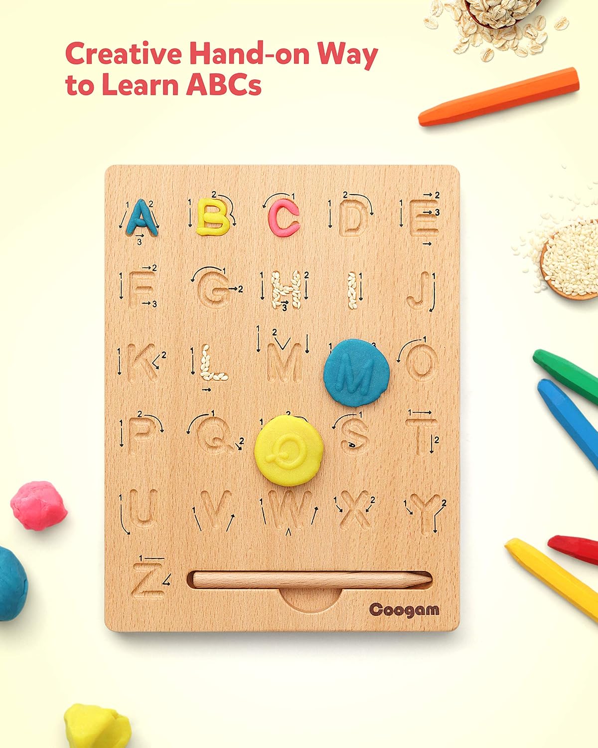 Coogam Wooden Letters Practicing Board, Double-Sided Alphabet Tracing Tool | Learning to Write ABC Educational Toy Game Fine Motor Montessori Gift for Preschool 3 4 5 Years Old Kids