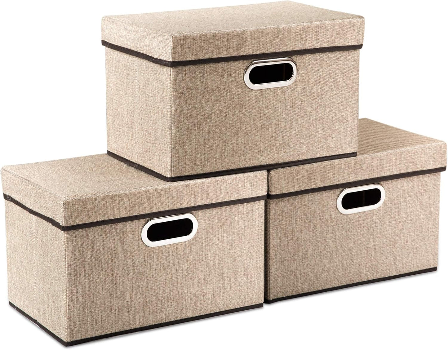 PRANDOM Large Foldable Storage Bin with Lid [1-Pack] Linen Fabric Decorative Storage Box Organizer Containers Basket Cube with Handles Divider for Bedroom Closet Office Living Room (17.7x11.8x11.8")