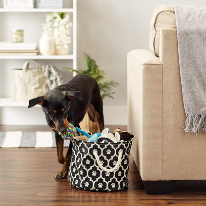 DII Bone Dry RoundSmall Pet Toy and Accessory Storage Bin, 12"(Dia) x9(H), Collapsible Organizer Storage Basket for Home Decor, Pet Toy, Blankets, Leashes and Food-Gray Stripes