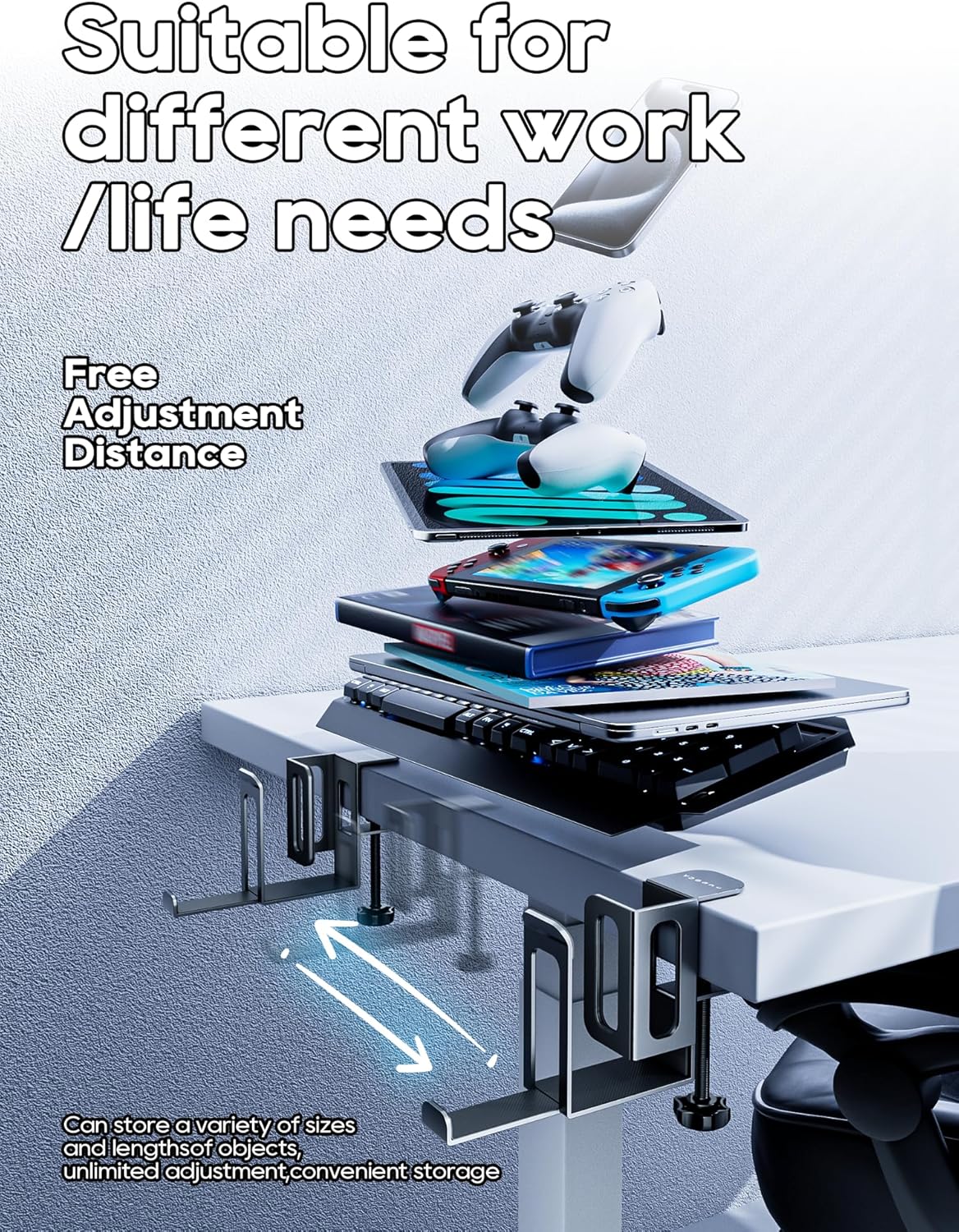 Vertical Laptop Stand for Desk with Headphone Holder, 2-Slot Adjustable Desk-Side Laptop Storage Organizer, Space-Saving Metal Laptop Mount - PuriLite