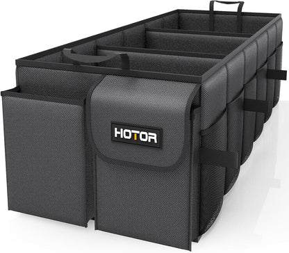 HOTOR Trunk Organizer - Car Organizer, Foldable Trunk organizer for SUVs & Sedans, Car Accessories, Tools, Sundries, 2 Compartments, Black