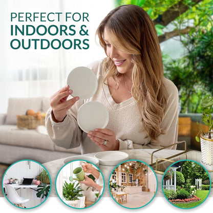 Heavy Duty Ceramic Black Plant Saucer - with Silicone Feet for Added Surface Protection - Scratch-Resistant Plant Drip Trays for Pots 8.3" at the Base or Less, Plant Plate, 7-8 Inch Plant Saucer