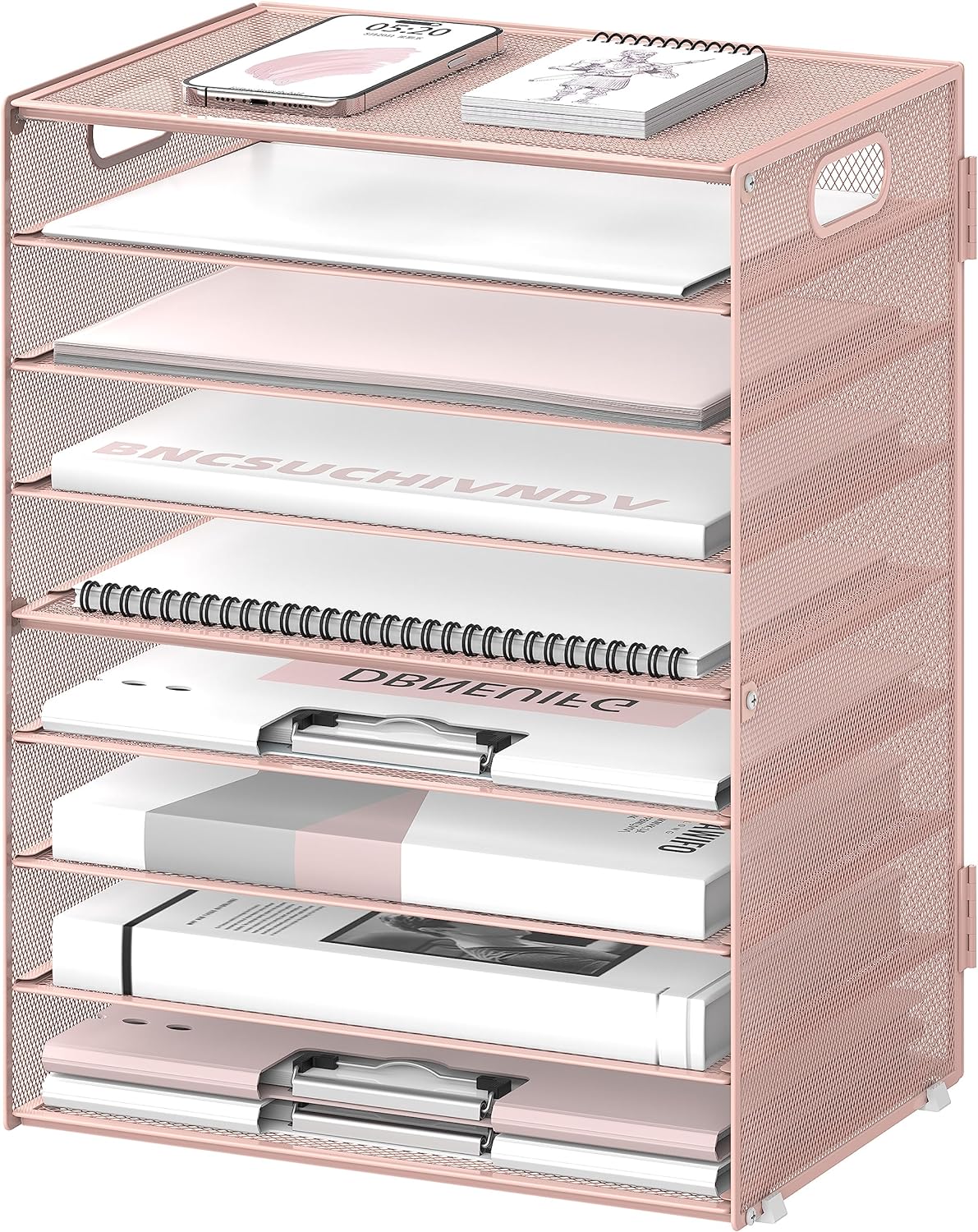 9-Tier Mesh Paper Letter Tray Desk Organizer with Handles – Adjustable Metal File Organizer for Office, Home, and School Use - PuriLite