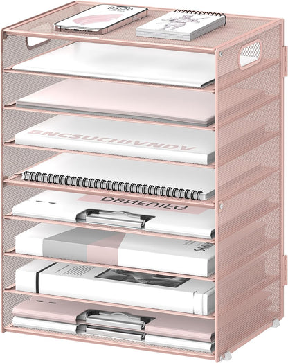 9-Tier Mesh Paper Letter Tray Desk Organizer with Handles – Adjustable Metal File Organizer for Office, Home, and School Use - PuriLite