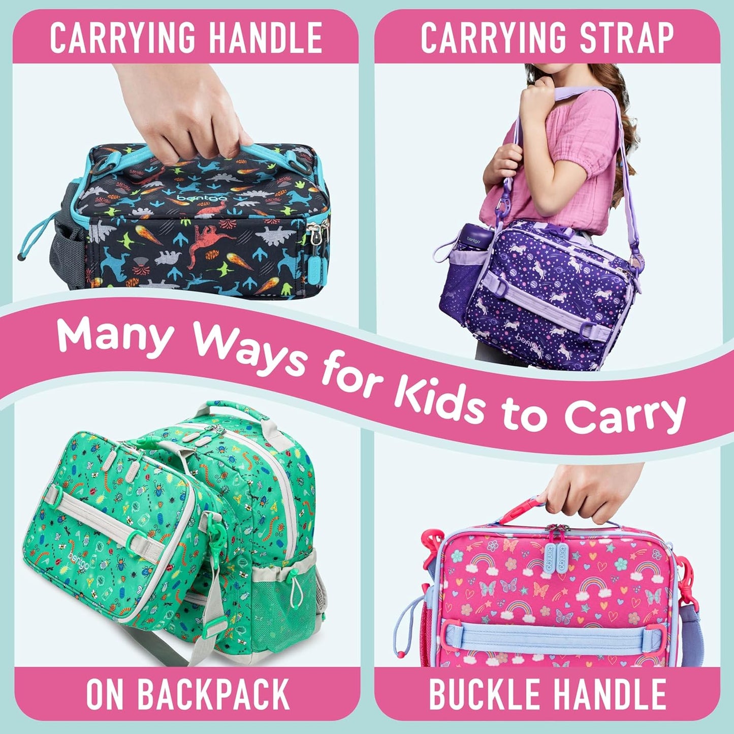Bentgo® Kids Lunch Bag - Durable, Double Insulated, Water-Resistant Fabric, Interior & Exterior Zippered Pockets, Water Bottle Holder - Ideal for Children 3+ (Shark)