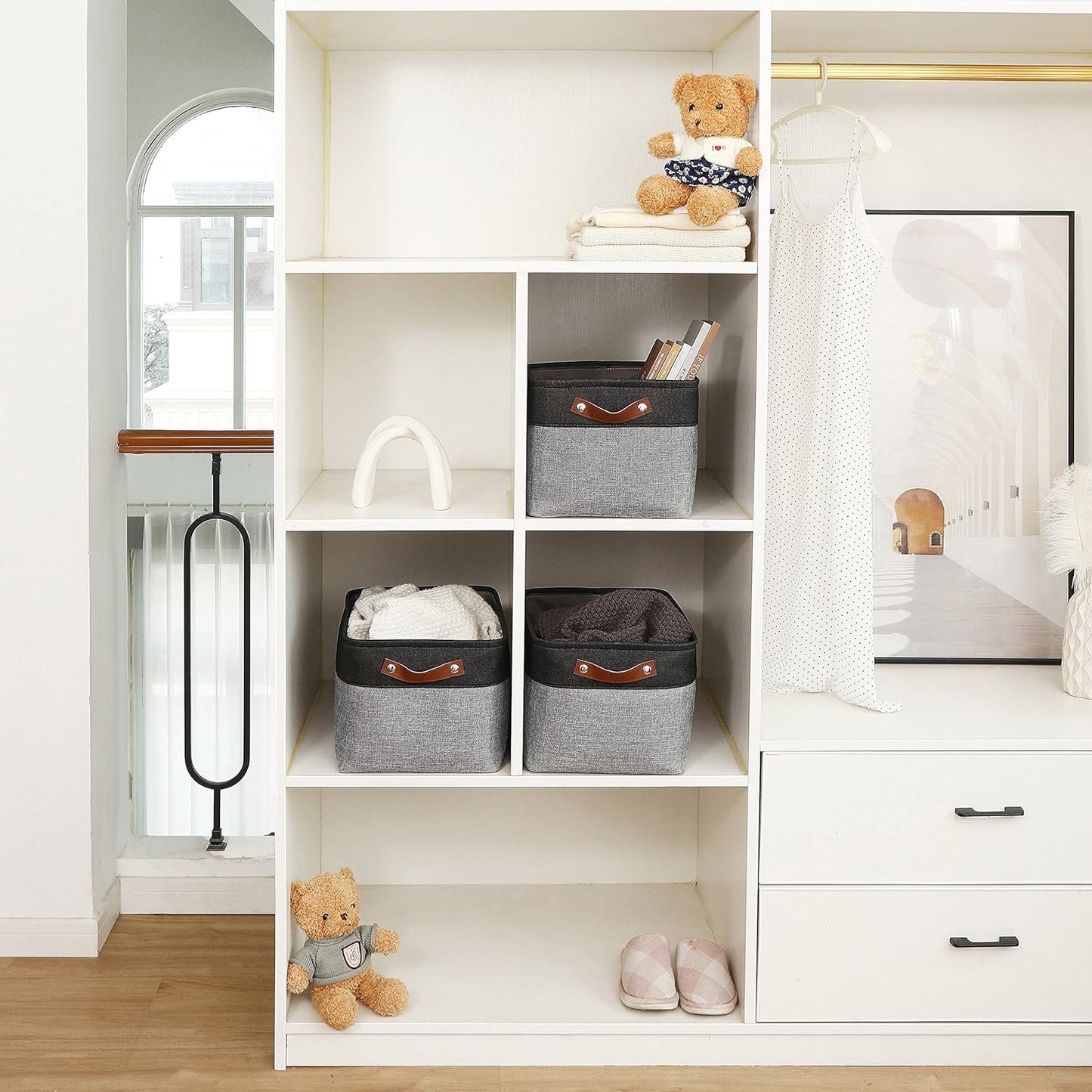 OrganiHaus Large Fabric Storage Baskets for Shelves 3 Pack, 15x11in Closet Storage Bins for Shelves, Cloth Baskets, Fabric Storage Cubes, Linen Closet Organizers, Fabric Basket, White Basket