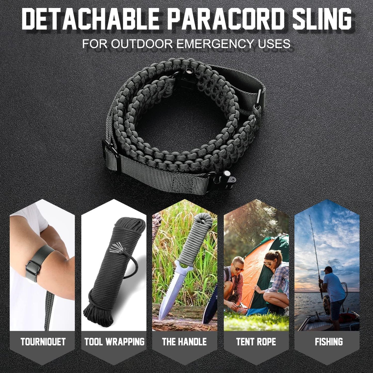 VVAAGG Two-Point Sling with Swivel, Non-Slip Paracord Sling with Adjustable Length Strap