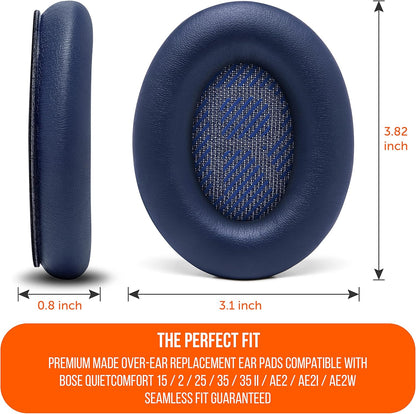 WC Wicked Cushions Upgraded Replacement Ear Pads for Bose QC35 & QC35ii (QuietComfort 35) Headphones & More - Softer Leather, Luxurious Memory Foam, Added Thickness, Extra Durability | Midnight Blue