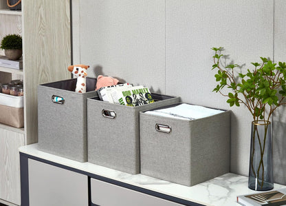 DECOMOMO Fabric Cube Storage Bin - Storage Baskets for Shelves, Kallax (Grey & White, 13 inch Cube) - 4 Pack