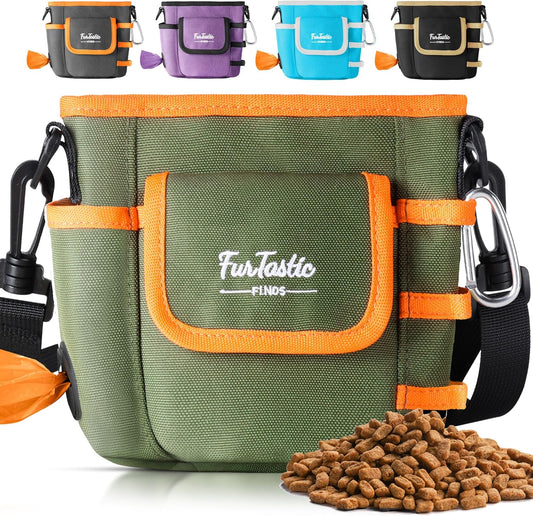 FurtasticFinds Dog Treat Pouch with Quick-Release Magnetic Closure, 3-Way Wear Treat Bags, 900D Waterproof Fabric, 4 Storage Spaces, Treat Pouch for Pet Training Walking (Green)