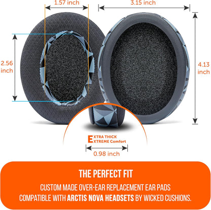 WC Freeze for Arctis Nova - Hybrid Fabric Cooling Gel Replacement Earpads for Arctis Nova Pro Wired, Nova 7, 5, 4, 3, 1 - Made by Wicked Cushions (Does Not Fit Nova Pro Wireless) | Black
