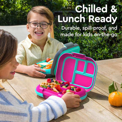 Bentgo Chill Kids Leak-Proof Lunch Box - 4-Compartment Bento Box with Built-In Ice Pack, 3.3 Cup Capacity, PFAS & BPA-Free, Microwave & Dishwasher Safe, Ideal Size for Ages 3 to 7 (Aqua)