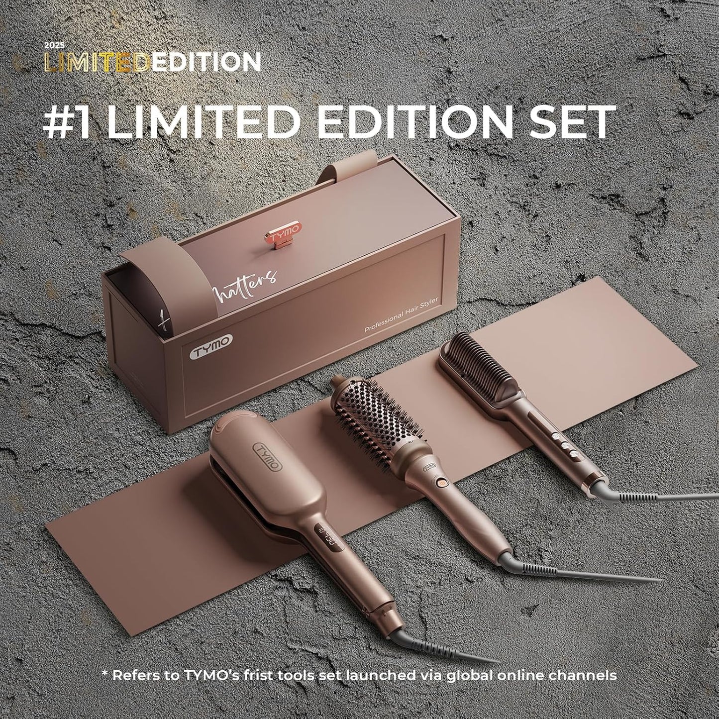 TYMO 2025 Limited Edition Styling Set - Include TYMO ROVY Hair Crimper Wave Curling Iron & Ring Plus Straightener Brush & STYLUX Thermal Brush, 3 in 1 Ionic Hair Curler Tool Set for Women