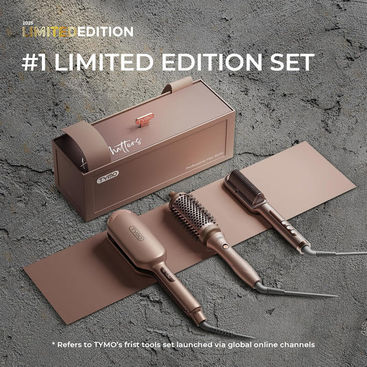 TYMO 2025 Limited Edition Styling Set - Include TYMO ROVY Hair Crimper Wave Curling Iron & Ring Plus Straightener Brush & STYLUX Thermal Brush, 3 in 1 Ionic Hair Curler Tool Set for Women - PuriLite