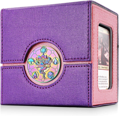 Kabinka Commander Deck Box for MTG with Metal Emblem, Card Deck Box with Dice Tray, Hold 100 Double-Sleeved Cards for TCG/PTCG, Cards Storage Case, 35PT Magnetic Card Holder (Black& Purple, Lotus)
