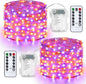 Lyhope Orange Purple Halloween Lights, 2 Pack 33ft 100 Led Battery Halloween Lights, Waterproof 8 Modes with Remote Copper Wire String Lights for Halloween Holiday Party Carnival Graveyard Decorations