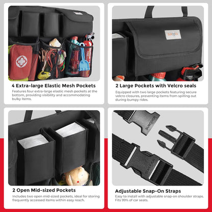 SURDOCA Car Trunk Organizer, 3rd Gen [7 Times Upgrade] Super Capacity Car Organizer, Equipped with [Robust Elastic Net & 3 Magic Stick] Car Trunk Tidy Storage Bag with Lids, Space Saving Expert-Black