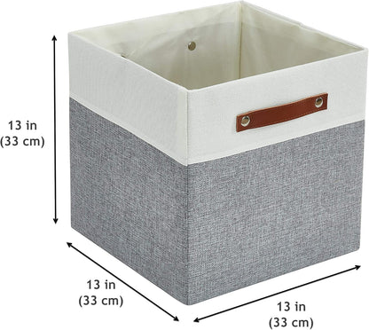 DECOMOMO Fabric Cube Storage Bin - Storage Baskets for Shelves, Kallax (Grey & White, 13 inch Cube) - 4 Pack