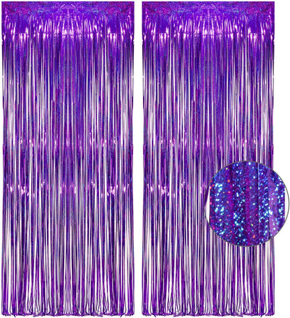 GREATRIL Iridescent Party Tinsel Fringe Backdrop Decorations - Holographic Foil Streamers Curtain for Mermaid/Under The Sea/Frozen/Ocean/Disco/Birthday Themed 3.2ft x 6.5ft - 2 PCS