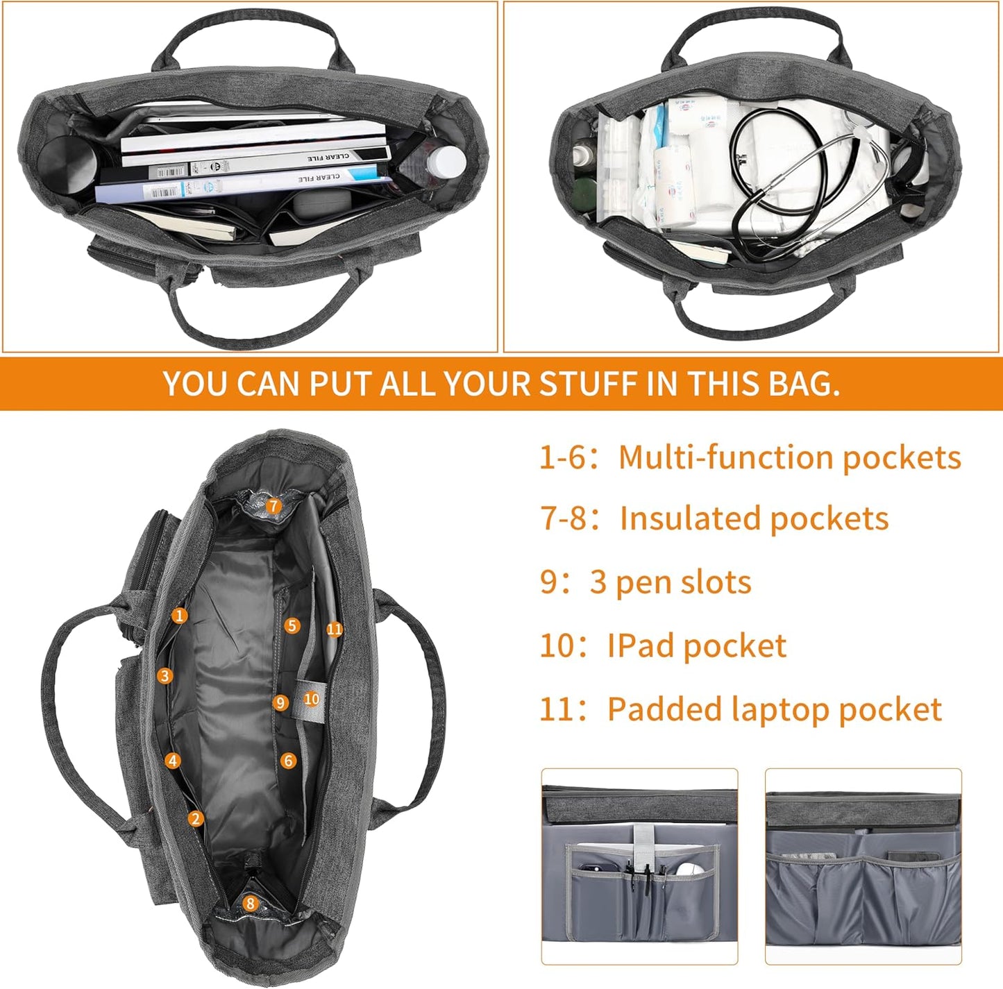 Laptop Tote Bag, Middle Size Computer Messenger Teacher Bag with 15.6'' Padded Laptop Sleeve - PuriLite