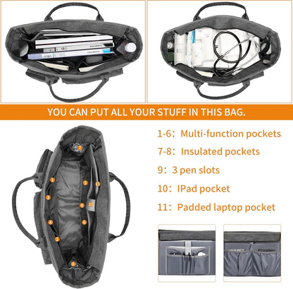 Laptop Tote Bag, Middle Size Computer Messenger Teacher Bag with 15.6'' Padded Laptop Sleeve - PuriLite