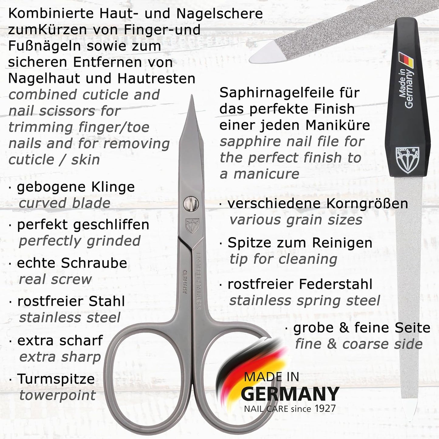 3 Swords Germany - brand quality 8 piece manicure pedicure grooming kit set for professional finger & toe nail care scissors clipper fashion leather case camou in gift box, Made in Germany