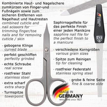 3 Swords Germany - brand quality 8 piece manicure pedicure grooming kit set for professional finger & toe nail care scissors clipper fashion leather case camou in gift box, Made in Germany