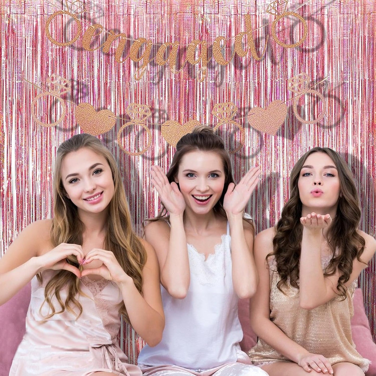 BRAVESHINE Pink Glitter Tinsel Foil Fringe Curtain - 2 Pcs 3.2x8.2 ft Metallic Party Supplies Photo Backdrop for Girl Princess Birthday Unicorn Bachelorette Butterfly Bridal Shower Party Decorations