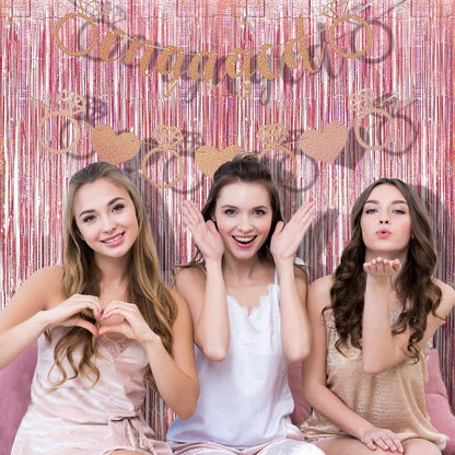 BRAVESHINE Pink Glitter Tinsel Foil Fringe Curtain - 2 Pcs 3.2x8.2 ft Metallic Party Supplies Photo Backdrop for Girl Princess Birthday Unicorn Bachelorette Butterfly Bridal Shower Party Decorations
