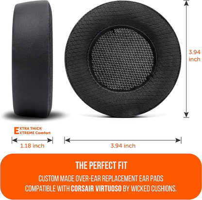 WC Freeze Virtuoso - Hybrid Fabric Cooling Gel Replacement Earpads for Corsair Virtuoso Gaming Headset, Made by Wicked Cushions, Improved Durability, Thickness and Sound Isolation |90s Black
