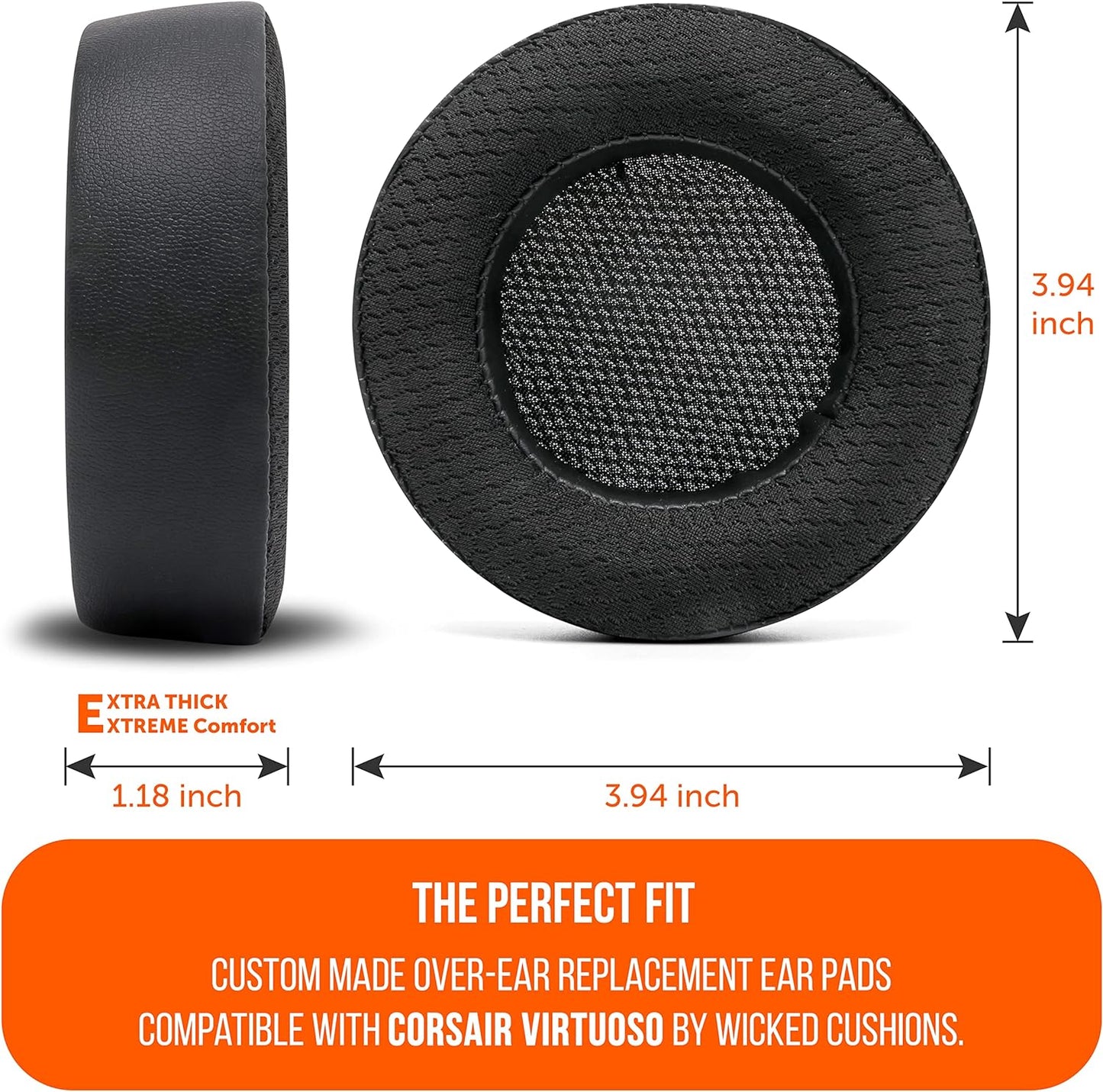 WC Freeze Virtuoso - Hybrid Fabric Cooling Gel Replacement Earpads for Corsair Virtuoso Gaming Headset, Made by Wicked Cushions, Improved Durability, Thickness and Sound Isolation | Black Camo