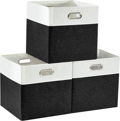 DECOMOMO Fabric Cube Storage Bin - Storage Baskets for Shelves, Kallax (Grey & White, 13 inch Cube) - 4 Pack