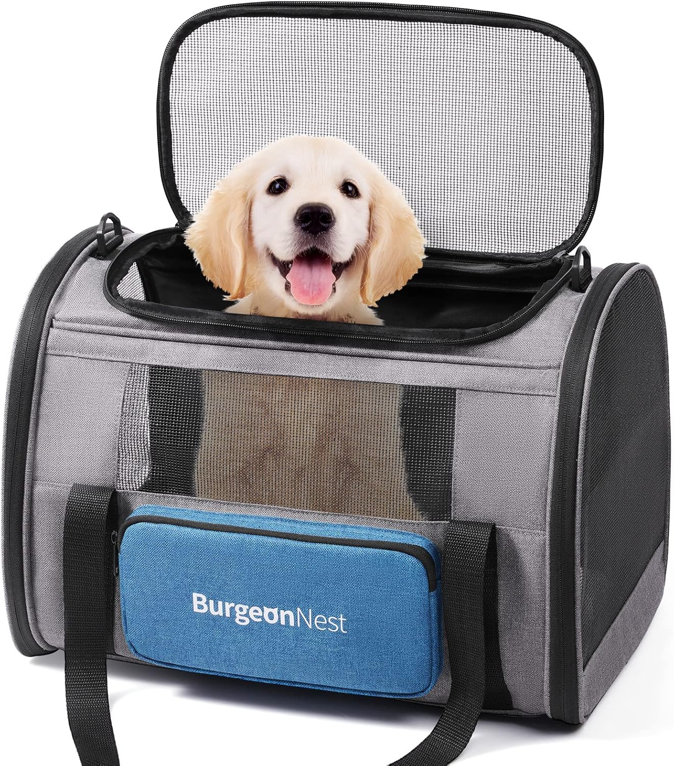 BurgeonNest Cat Carriers for Medium Cats Under 25 lbs, Pet Carrier for Cats with Unique Side Bag,Top Load Small Pet Carrier Soft-Sided Escape Proof with 4 Ventilated Windows