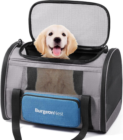BurgeonNest Cat Carriers for Medium Cats Under 25 lbs, Pet Carrier for Cats with Unique Side Bag,Top Load Small Pet Carrier Soft-Sided Escape Proof with 4 Ventilated Windows