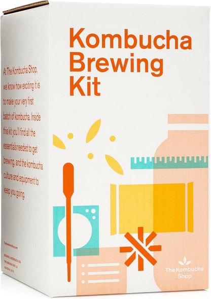 The Kombucha Shop Kombucha Brewing Kit 1 Gallon Glass Brew Jar, Kombucha SCOBY and Starter Pouch, Temperature Gauge