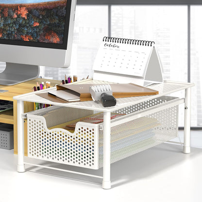 Stackable Metal Cabinet Basket Drawer Organizer with Sliding Storage Design, White - PuriLite