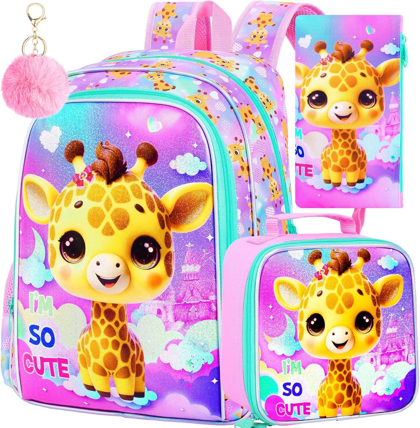 3pcs Backpack for Boys and Girls, 16” Kids Kindergarten Bookbag with Lunch Box, Cute Elementary Backpacks for Boy Girl