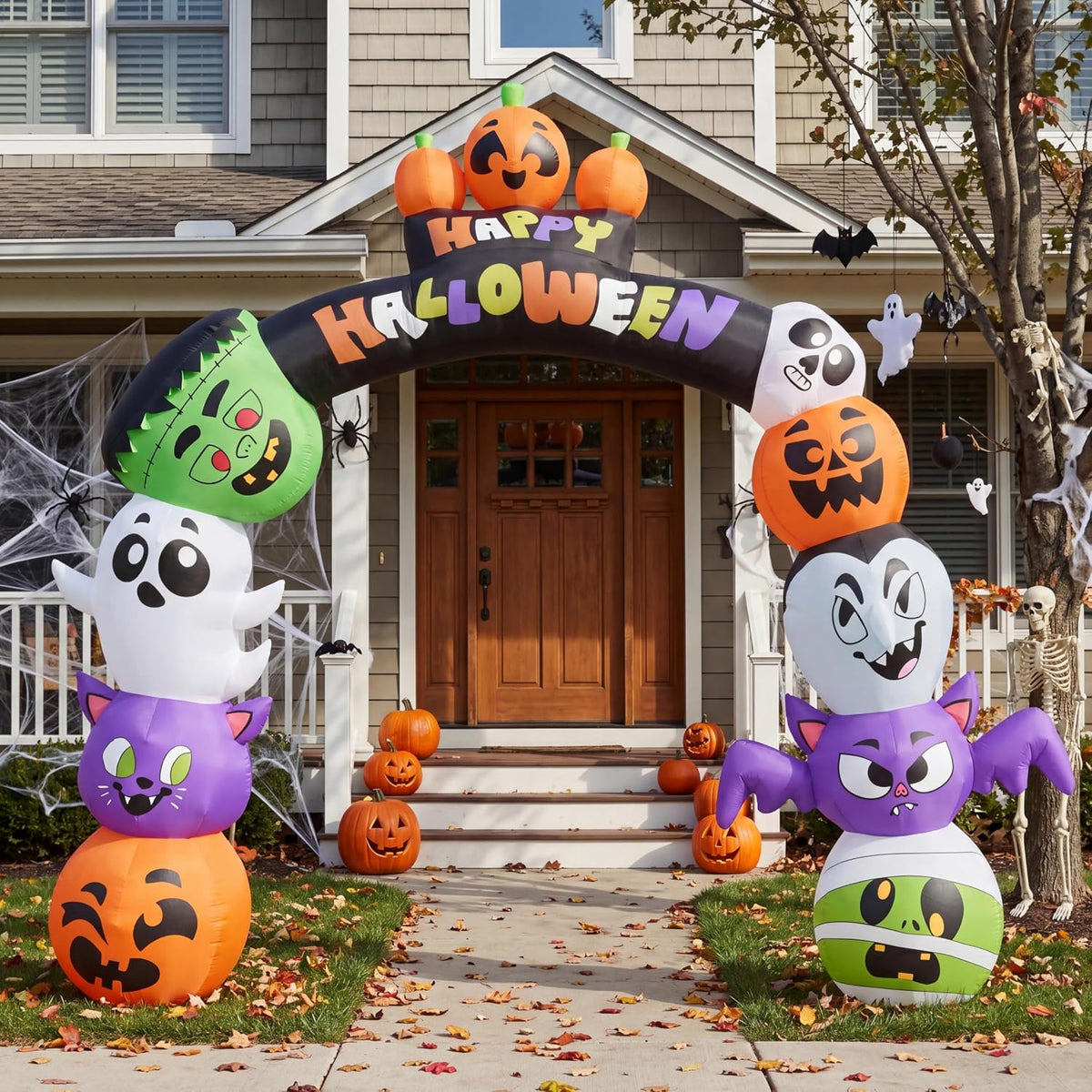 Joiedomi 8 FT Cute Halloween Inflatables Pumpkin Archway Outdoor Decoration, Archway Halloween Blow Up for Yard with Build-in LED Lights, Inflatable Arch Yard Outside Pumpkin Decor for Party, Garden