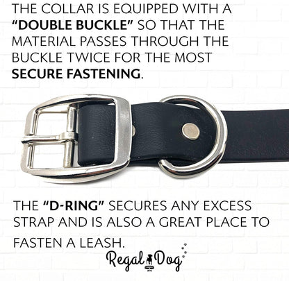 Regal Dog Products Medium Yellow Waterproof Dog Collar with Heavy Duty Double Buckle & D Ring | Vinyl Coated, Custom Fit, Adjustable Biothane Dog Collar | Chew Resistant Waterproof Collar for Dogs