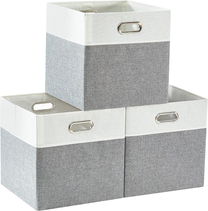 DECOMOMO Fabric Cube Storage Bin - Storage Baskets for Shelves, Kallax (Grey & White, 13 inch Cube) - 4 Pack