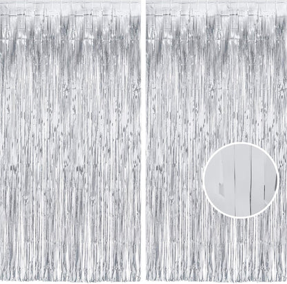 GREATRIL Iridescent Party Tinsel Fringe Backdrop Decorations - Holographic Foil Streamers Curtain for Mermaid/Under The Sea/Frozen/Ocean/Disco/Birthday Themed 3.2ft x 6.5ft - 2 PCS