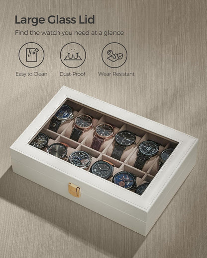 SONGMICS Watch Box, 6-Slot Watch Case, Watch Box Organizer, Black Synthetic Leather, Greenish Gray Lining UJWB06BK