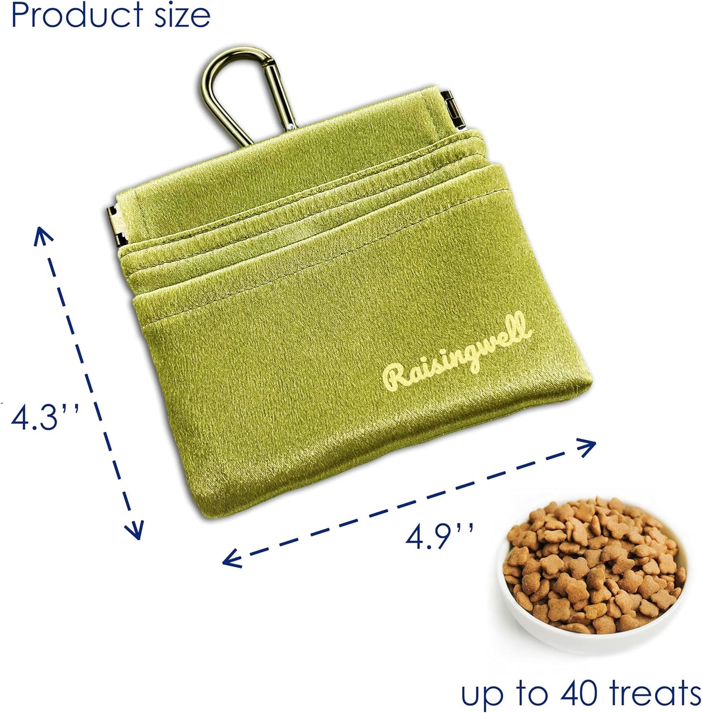 Raisingwell Dog Treat Pouch, Black Pocket Sized Pet Training Pouch, Cotton Fabric, Hand Free Dog Walking Bag with Carabiner, Self-Closing Pet Feed Snack Reward, for Pet Puppy Travel or Outdoor Use