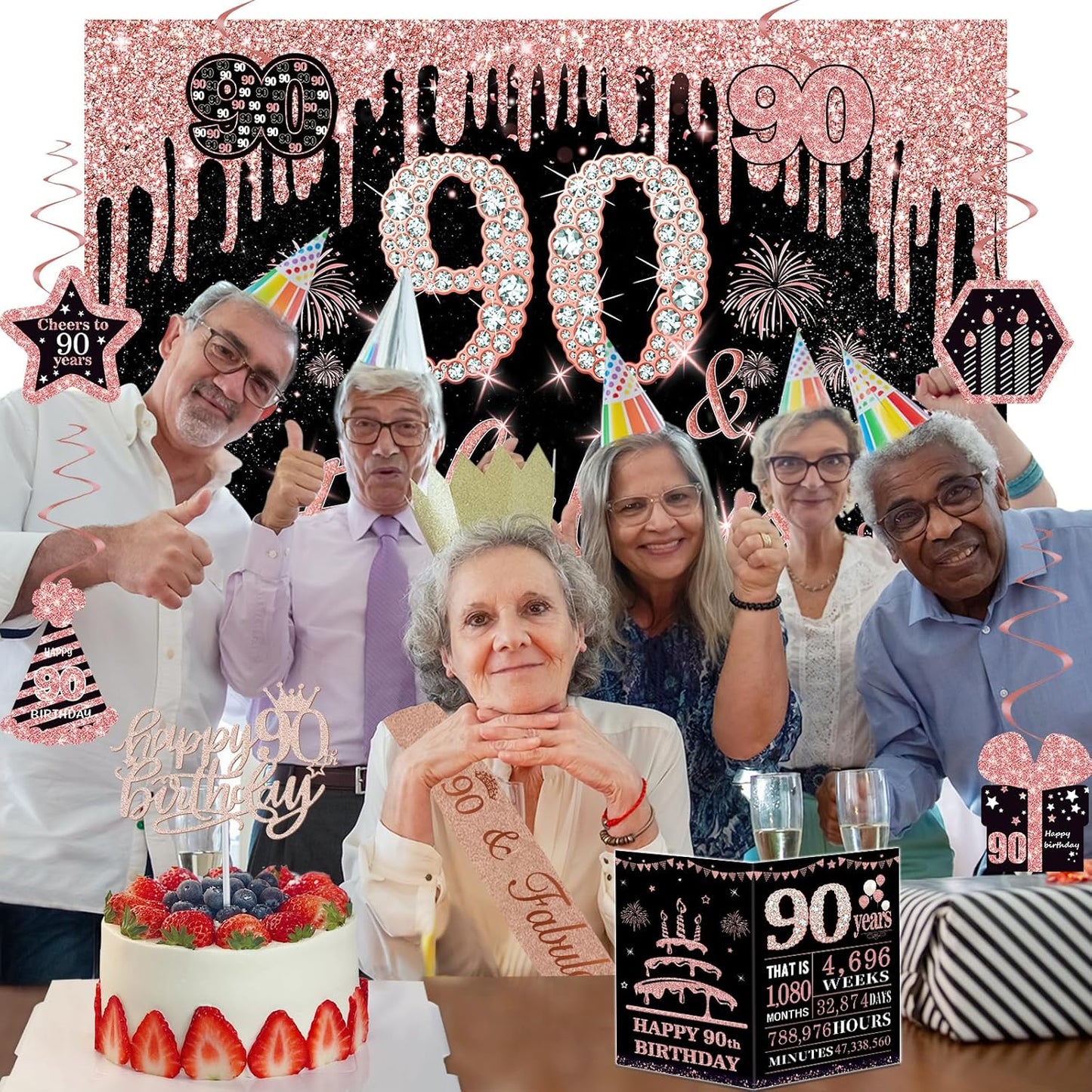 40th Birthday Decorations for Women,32pcs 40th Birthday Party Decorations,Including Backdrop, Crown,Sash,banner, Hanging Swirl,Cake Topper,balloons,Paper Fans,Anniversary Card and paper fans