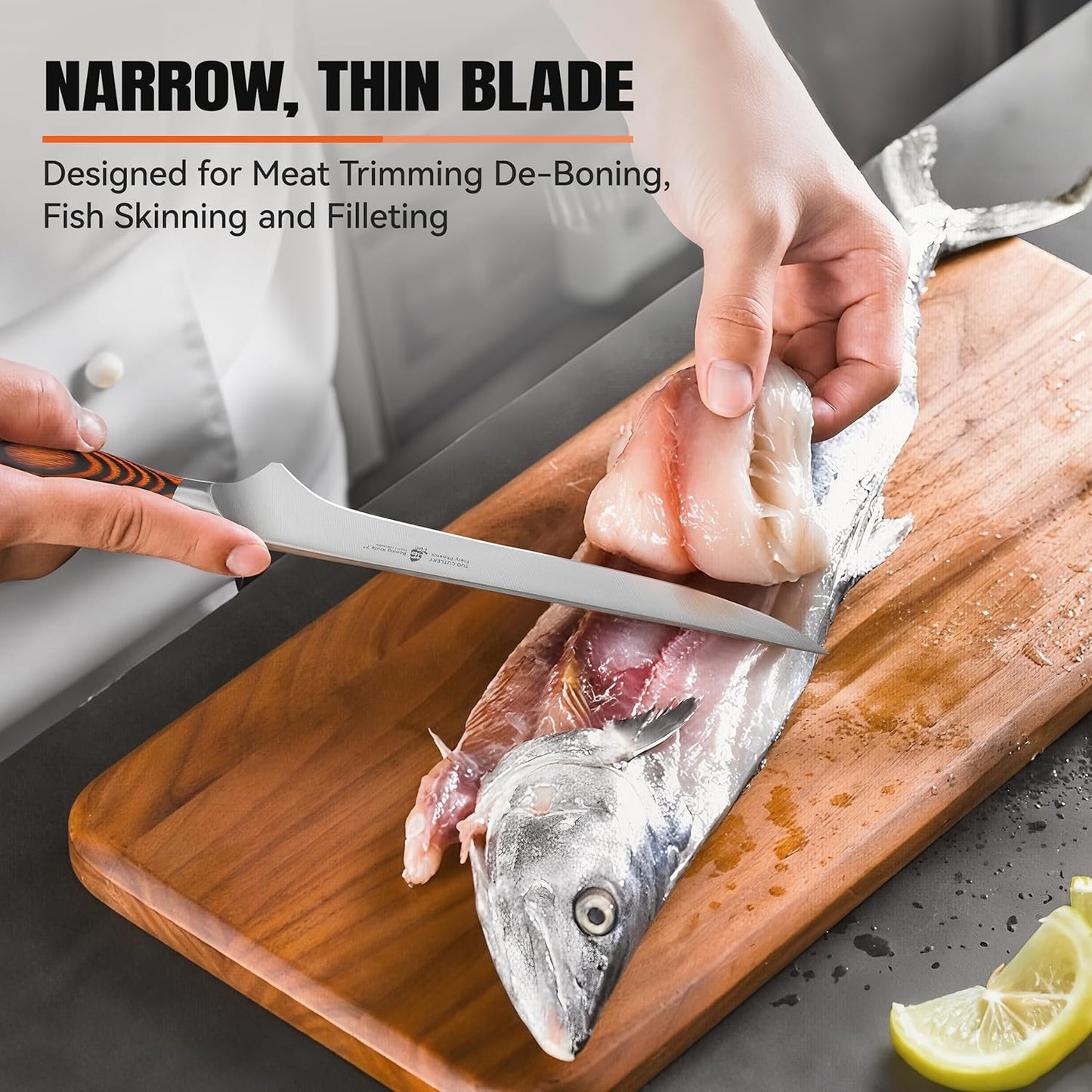 TUO Boning Knife - Razor Sharp Fillet Knife - High Carbon German Stainless Steel Kitchen Cutlery - Pakkawood Handle - Luxurious Gift Box Included - 7 inch - Fiery Phoenix Series