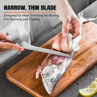 TUO Boning Knife - Razor Sharp Fillet Knife - High Carbon German Stainless Steel Kitchen Cutlery - Pakkawood Handle - Luxurious Gift Box Included - 7 inch - Fiery Phoenix Series