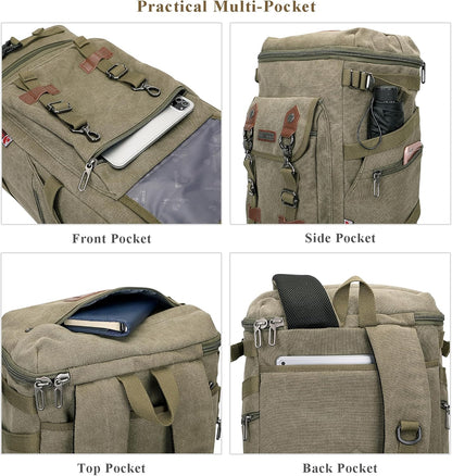 WITZMAN Travel Backpack for Men Women Canvas Backpack Carry on Luggage Rucksack Convertible Duffel Bag Large