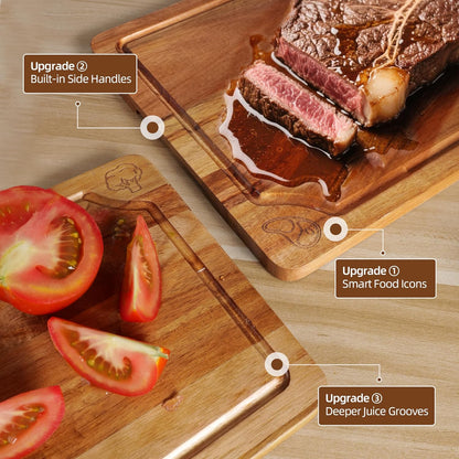 Bamboo Cutting Board Set of 3, Cutting Boards for Kitchen with Juice Groove, Bamboo Chopping Board Set, Serving Board Set for Meat, Fruit Vegetable and Cheese